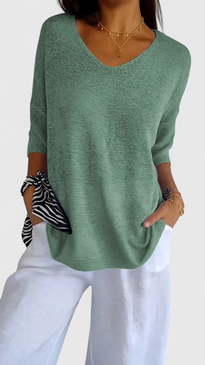 Genevieve Hartmore | Sage Green V-Neck Knit Sweater Top