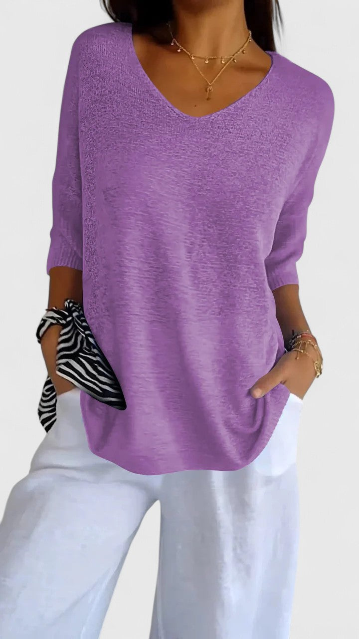 Genevieve Hartmore | Sage Green V-Neck Knit Sweater Top