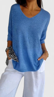 Genevieve Hartmore | Sage Green V-Neck Knit Sweater Top