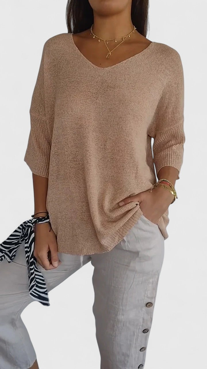 Genevieve Hartmore | Sage Green V-Neck Knit Sweater Top