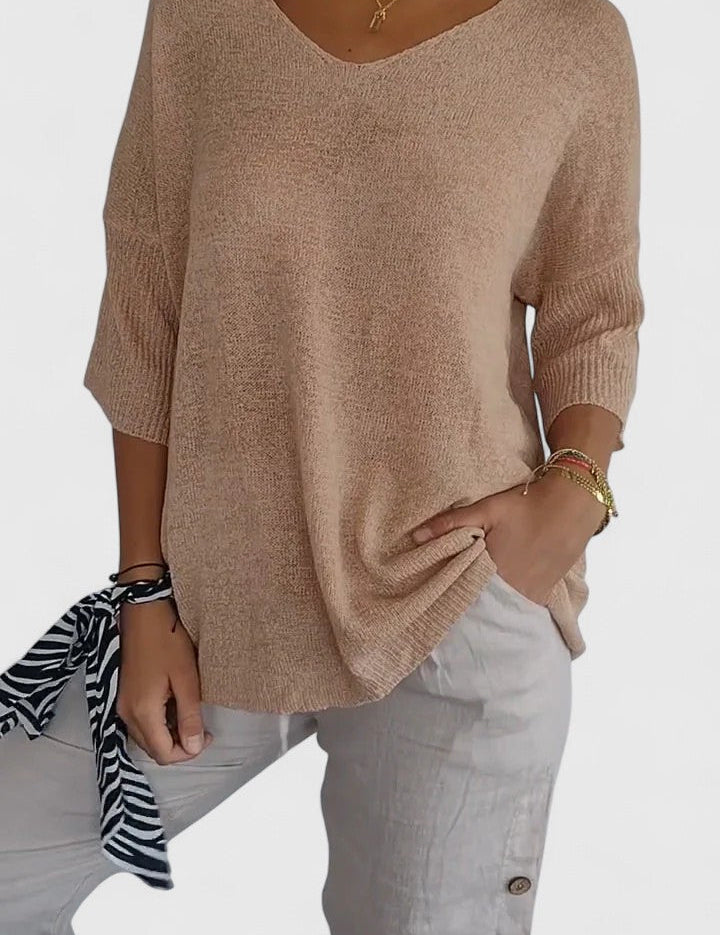 Genevieve Hartmore | Sage Green V-Neck Knit Sweater Top
