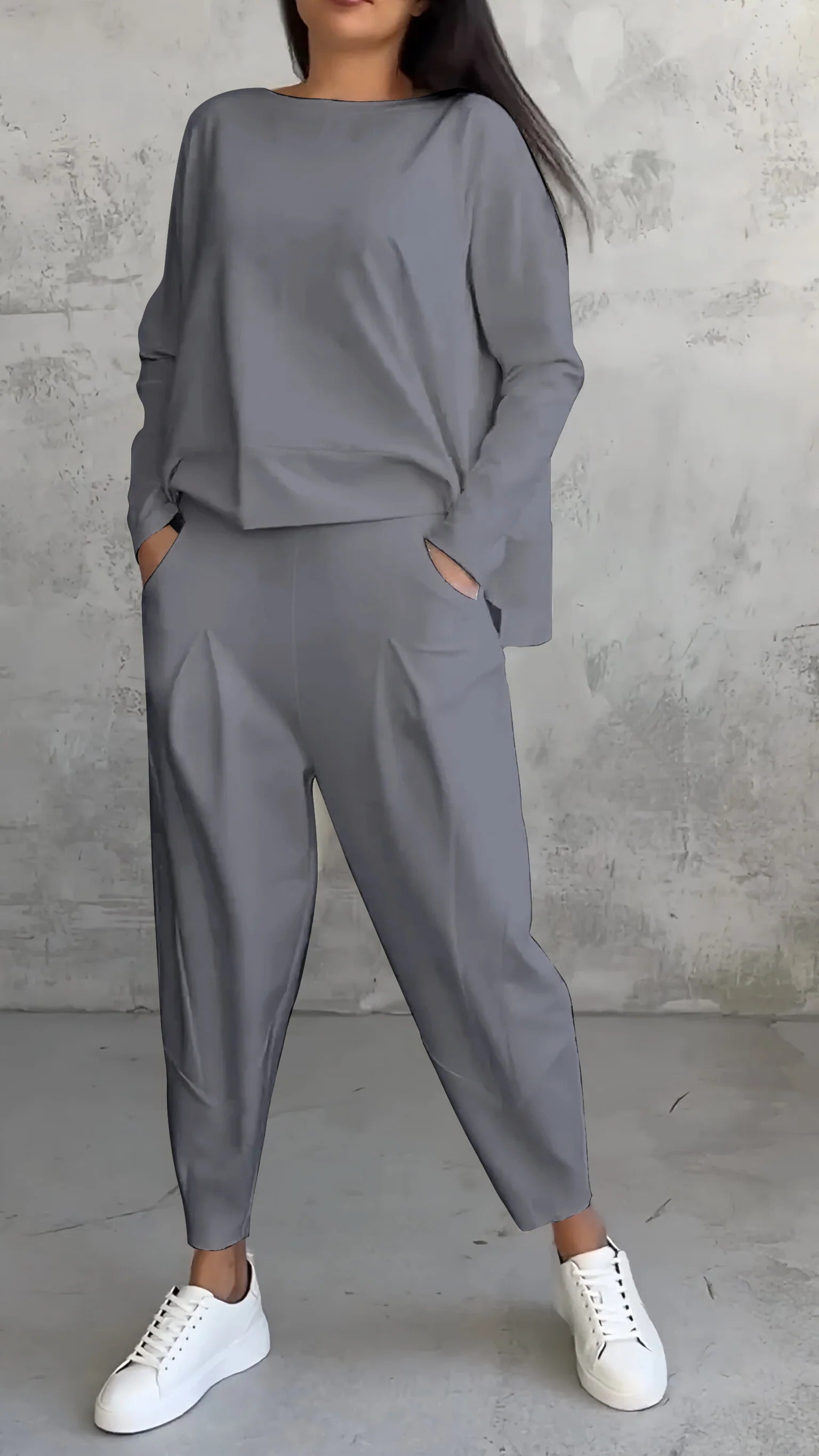 Genevra Calloway | Cream Two-Piece Lounge Set Long Sleeve Top & Pants