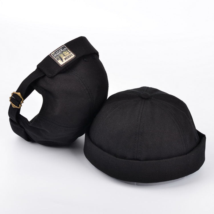 Cotton Docker Skull Cap Hat - Black