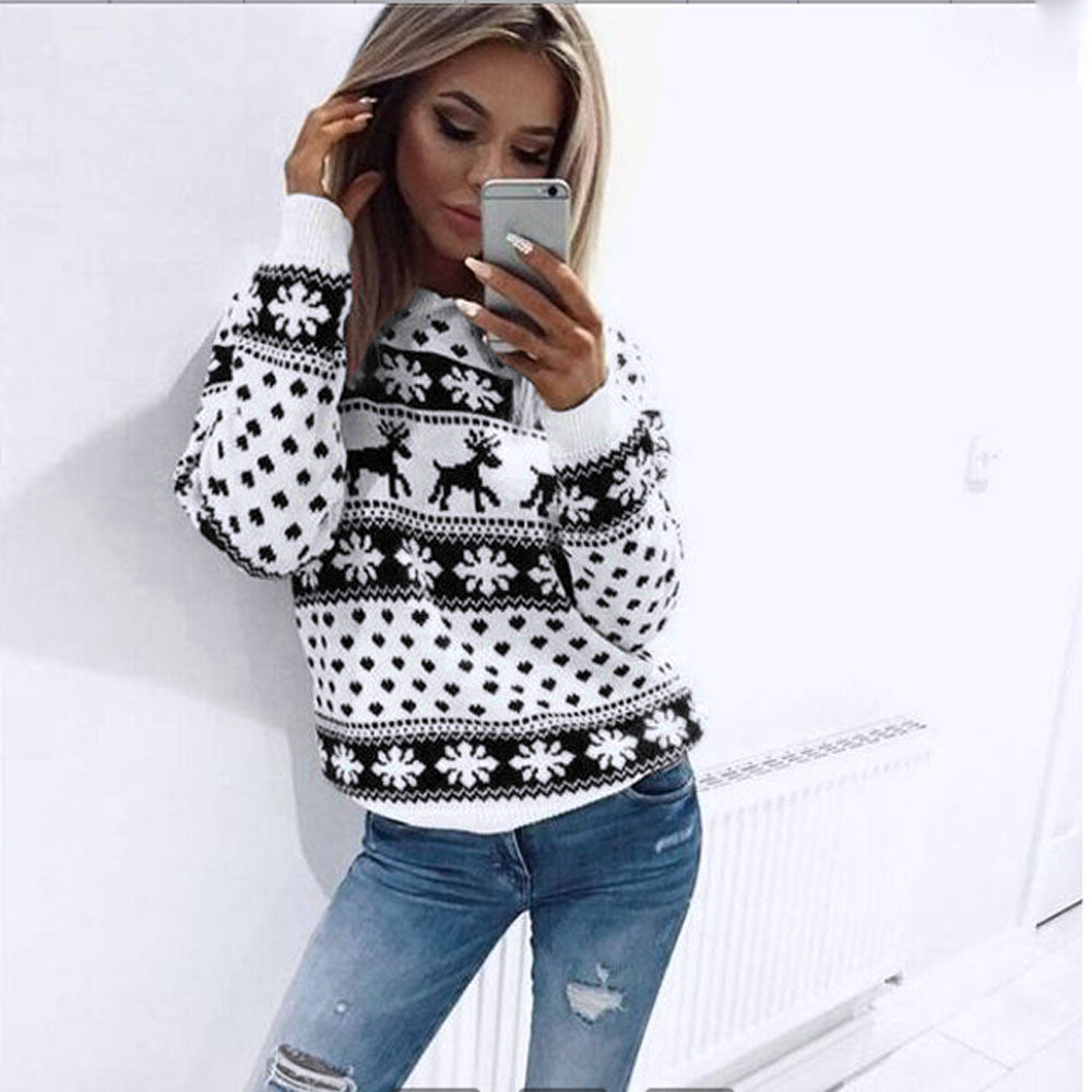 Winter Glow | White Reindeer Fair Isle Christmas Sweater For Women