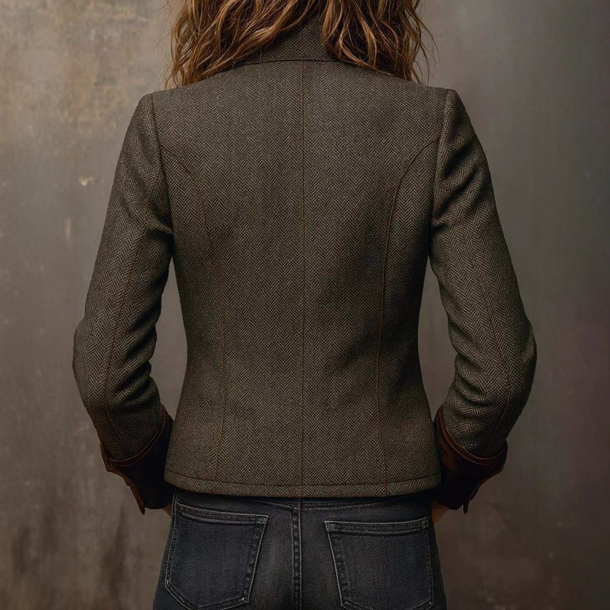 Hallie Woodbrook | Olive Herringbone Tweed Jacket For Women