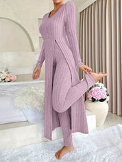 Danielle Castillon | Ribbed Knit Duster Cardigan & Pants Set For Women