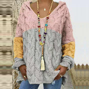 Clémence Delrieu | Colorblock Cable-Knit Hoodie Sweater For Women