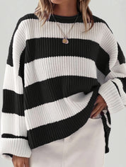 Lucienne Bardot | Striped Oversized Knit Sweater For Women