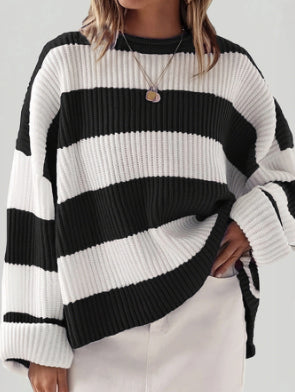 Lucienne Bardot | Striped Oversized Knit Sweater For Women