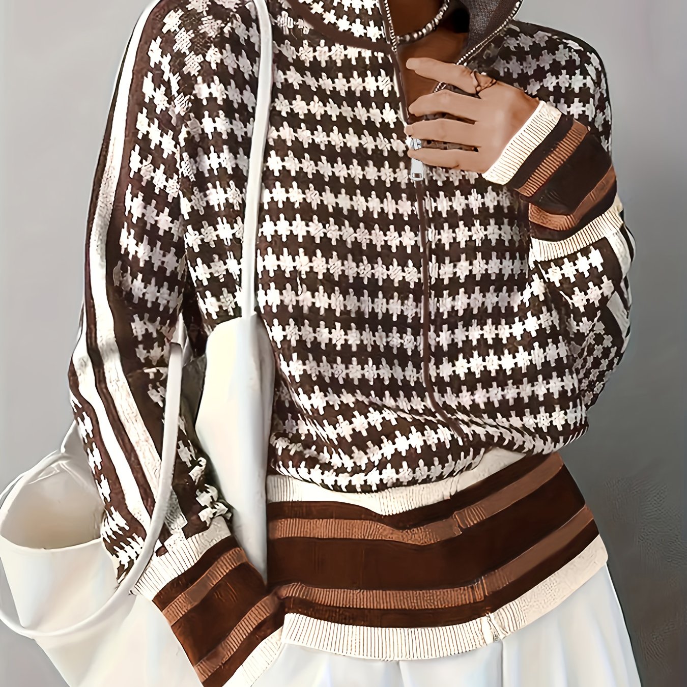 Ines Vasseur | Houndstooth Zip-Front Sweater For Women