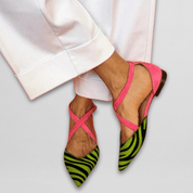 Lorraine Beaupont | Zebra Print Crisscross Strap Ballet Flats