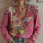 Valentina Rossi | Embroidered Floral Long-Sleeve Blouse For Women