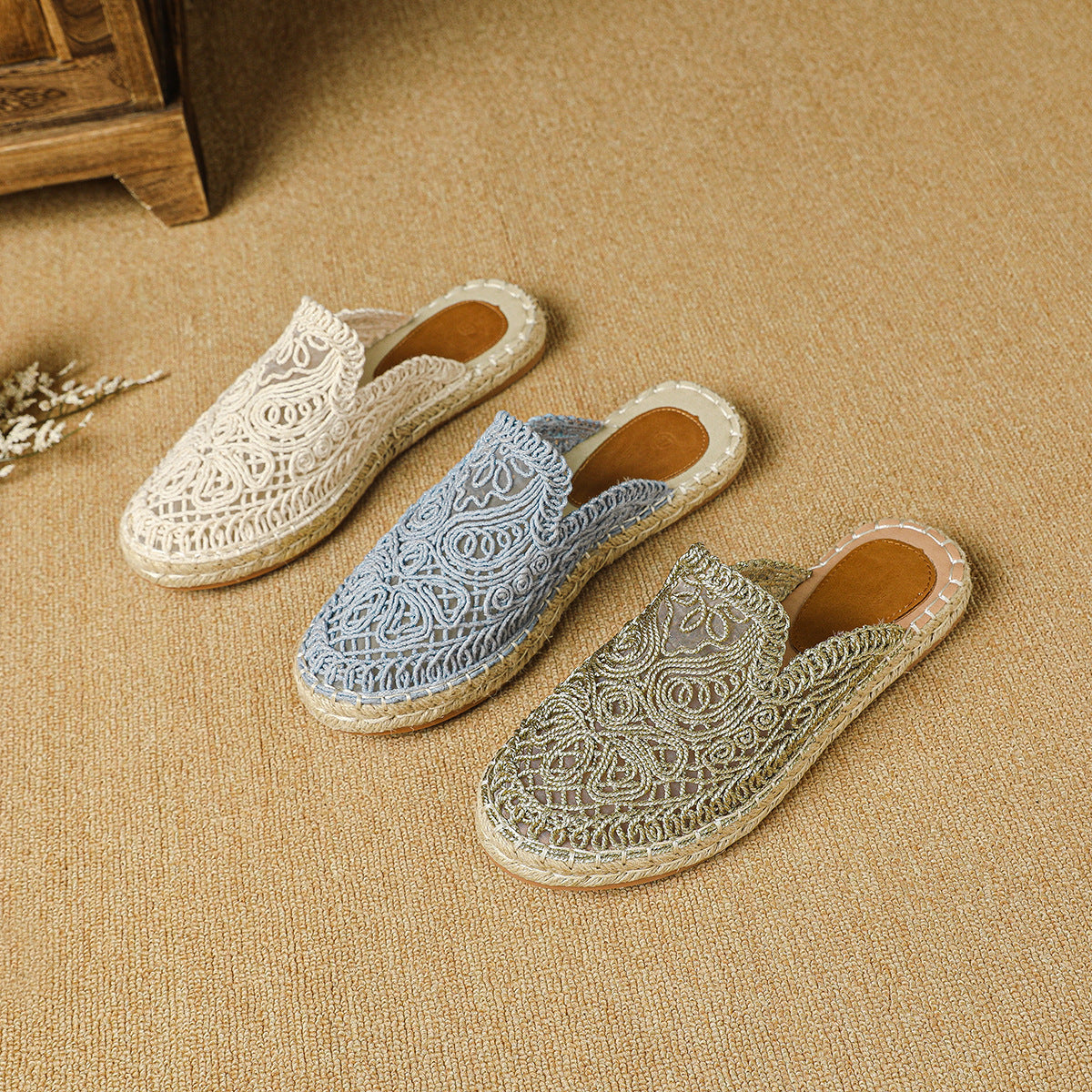 Solange Ferrant | Crochet Espadrille Mule Flats For Women