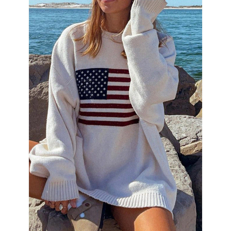 Brooke Ellsworth | American Flag Turtleneck Knit Sweater For Women