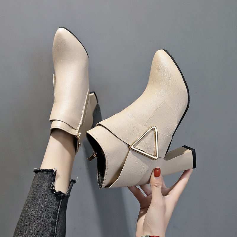Simone Lefebvre | Pointed Toe Block Heel Ankle Boots For Women