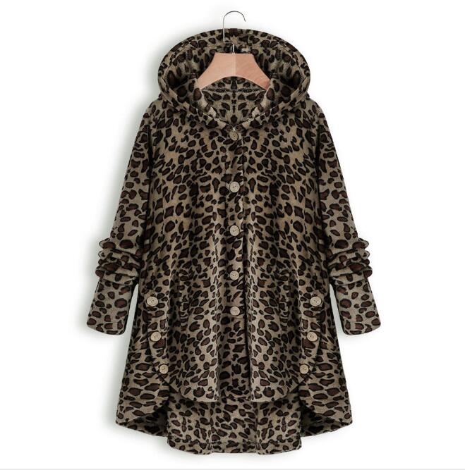 Colette Duval | Leopard Print Hooded Plush Coat For Women