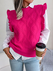 Yvette Bellamont | Ruffled Diamond Knit Sweater Vest For Women