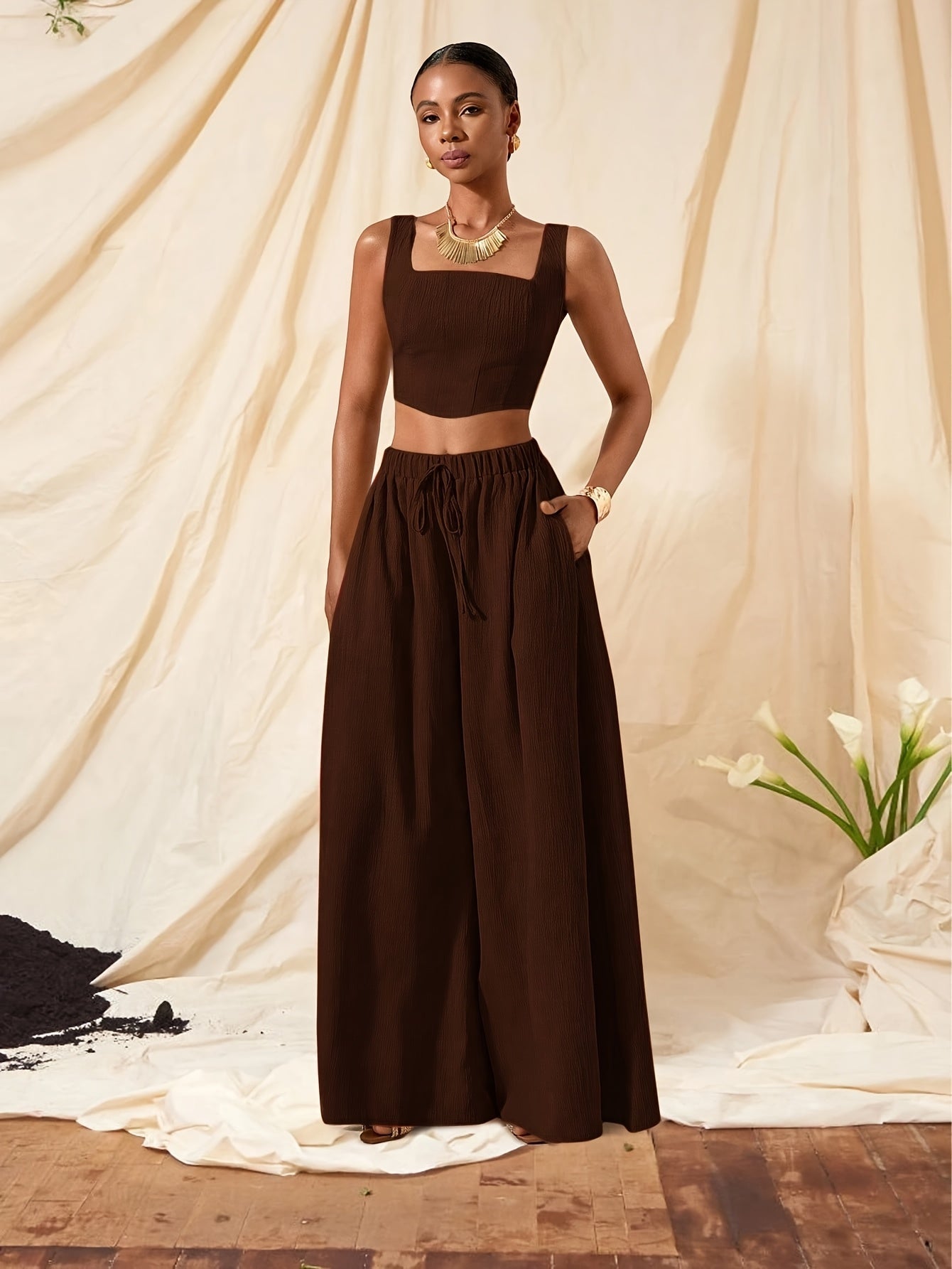 Solène Duchamp | Wide-Leg Two-Piece Set With Drawstring Waist For Women