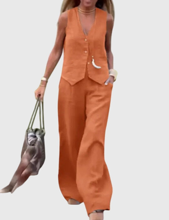 Ottilie Vanbrace | Linen-Look Wide-Leg Two-Piece Vest Set