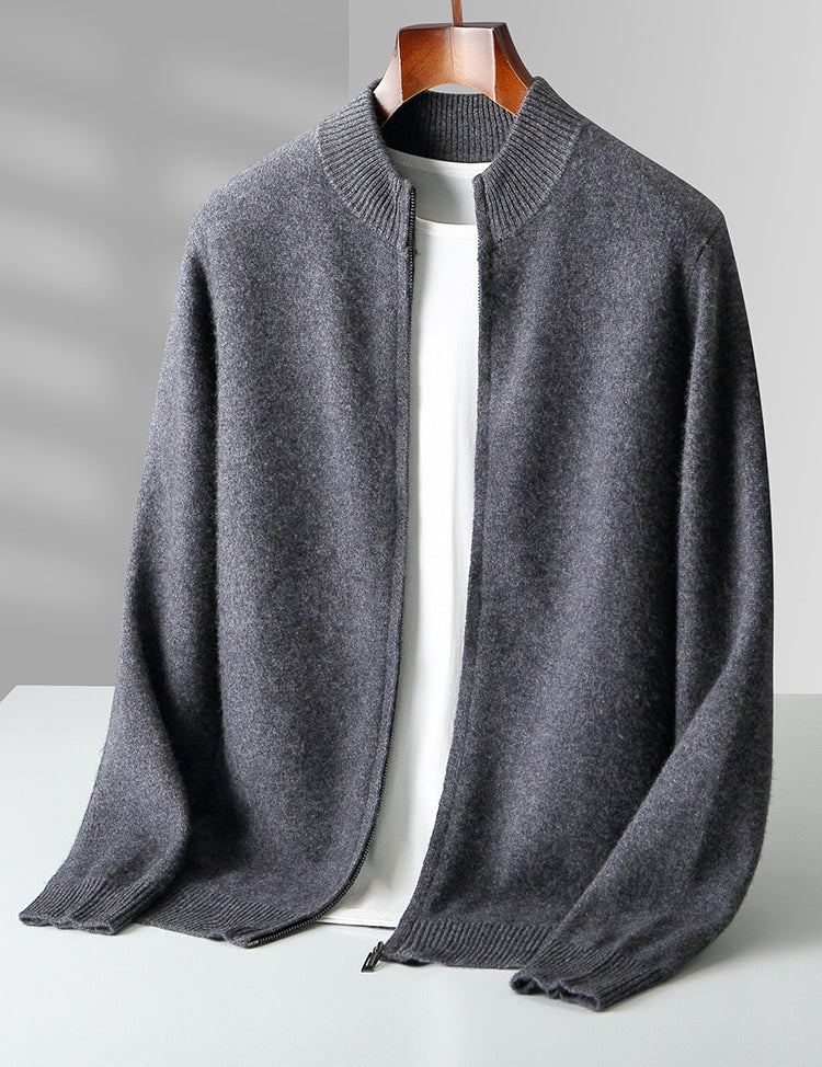 Tucker Whitwood | Zip-Up Stand Collar Knit Cardigan For Men