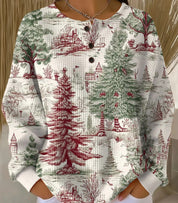 Nadia Whitbourne | Christmas Print Long Sleeve Button Top For Women