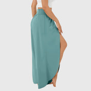 Colette Deveraux | Teal Wide-Leg Split Pants with High Waist