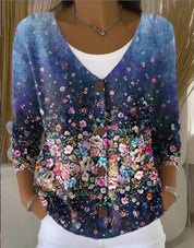Elara Bloomfield | Printed Button-Up Knit Cardigan For Women