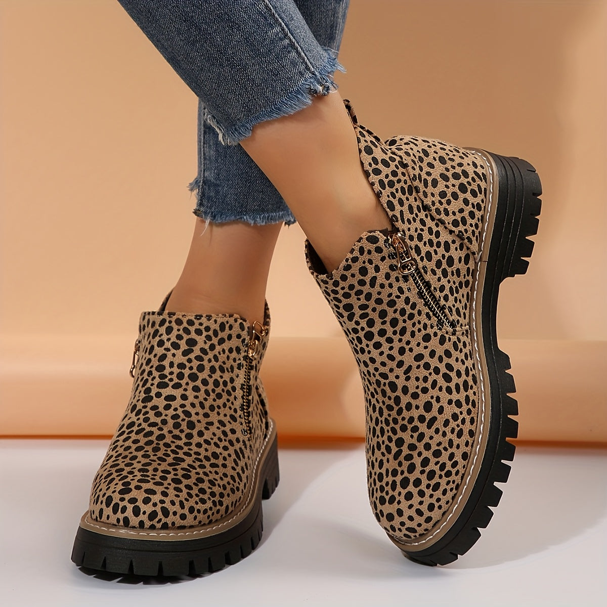 Marceline Dufort | Leopard Print Ankle Boots with Side Zipper