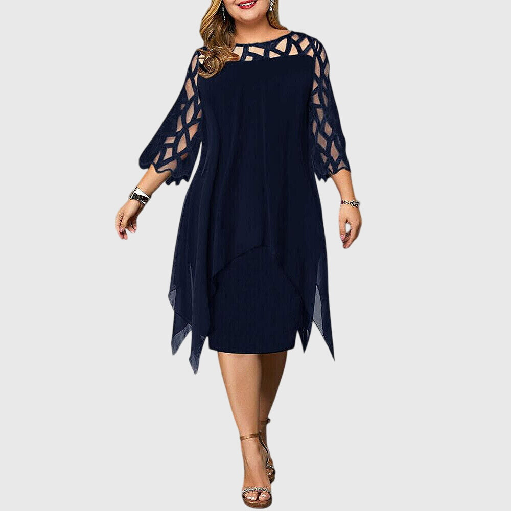 Estienne Blackvale | Purple Plus Size Lace Chiffon Midi Dress