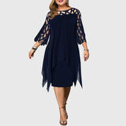 Estienne Blackvale | Purple Plus Size Lace Chiffon Midi Dress