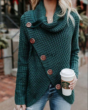 Solene Bardot | Cowl Neck Waffle Knit Sweater For Women