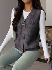 Naomi Chastellain | Buttoned V-Neck Sweater Vest
