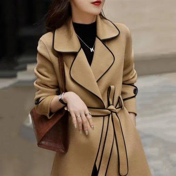Charlotte Whitmore | Contrast Trim Wool Midi Coat For Women