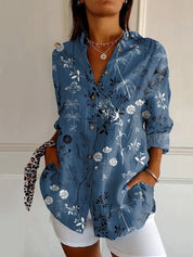Adele Fontenoy | Floral Colorblock Long Sleeve Shirt For Women