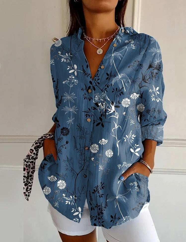 Adele Fontenoy | Floral Colorblock Long Sleeve Shirt For Women