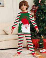 Yule Cheer | Red Striped Santa Print Christmas Pajamas Unisex & Family