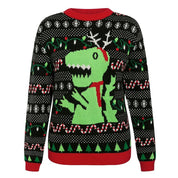 Jolly Rex | Black Dinosaur Print Christmas Sweater For Men
