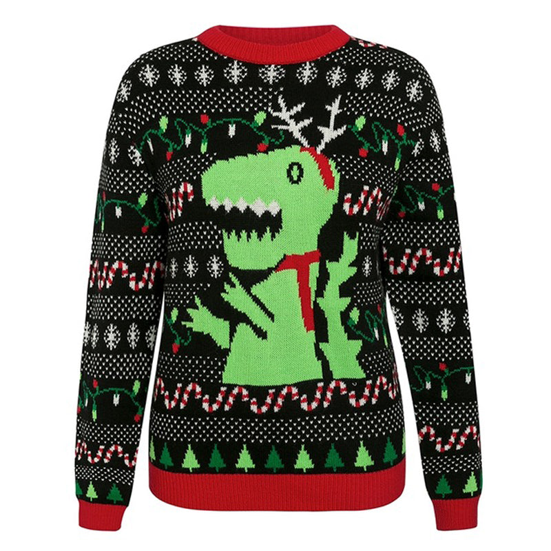 Jolly Rex | Black Dinosaur Print Christmas Sweater For Men