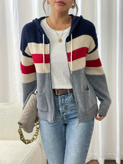 Harriet Devon | Colour-Block Zip Hoodie With Ribbed Knit For Women