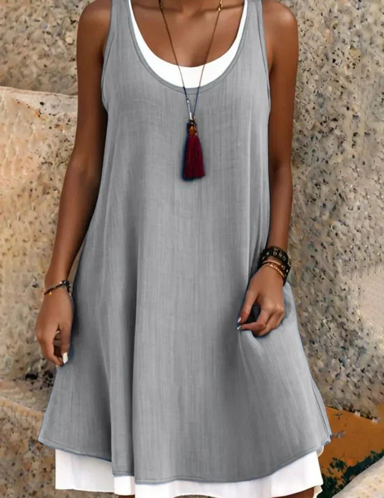 Celestine Harbourne | Sleeveless Scoop Neck Layered Mini Dress in Grey