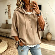 Cassandra Bellmore | Ribbed Hooded Drawstring Sweatshirt For Women