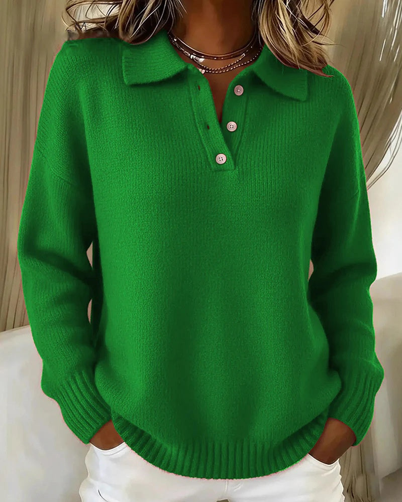 Hettie Pagwood | Button Polo Collar Knit Sweater For Women