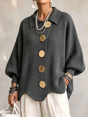 Gentry Colewood | Scalloped Hem Collared Button Cardigan For Women