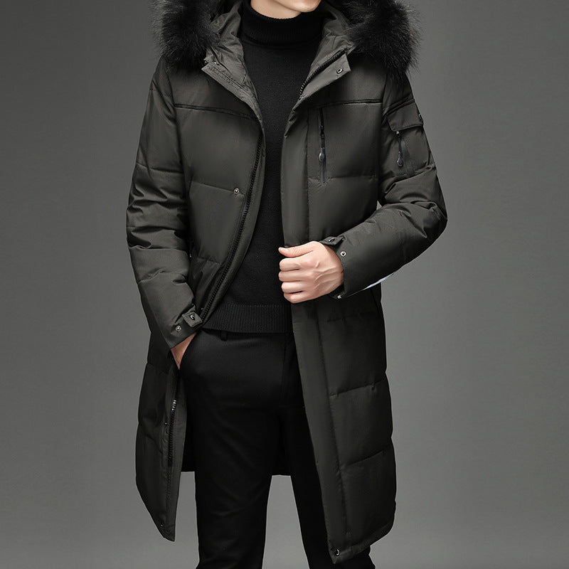 Stone Dorworth | Faux Fur-Trim Hooded Long Down Coat For Men