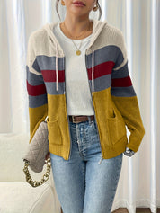 Harriet Devon | Colour-Block Zip Hoodie With Ribbed Knit For Women