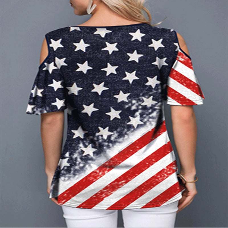 Tiffany Marlowe | American Flag Cold Shoulder Top For Women