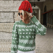 Snow Cheer | Green Heart Fair Isle Christmas Sweater For Women