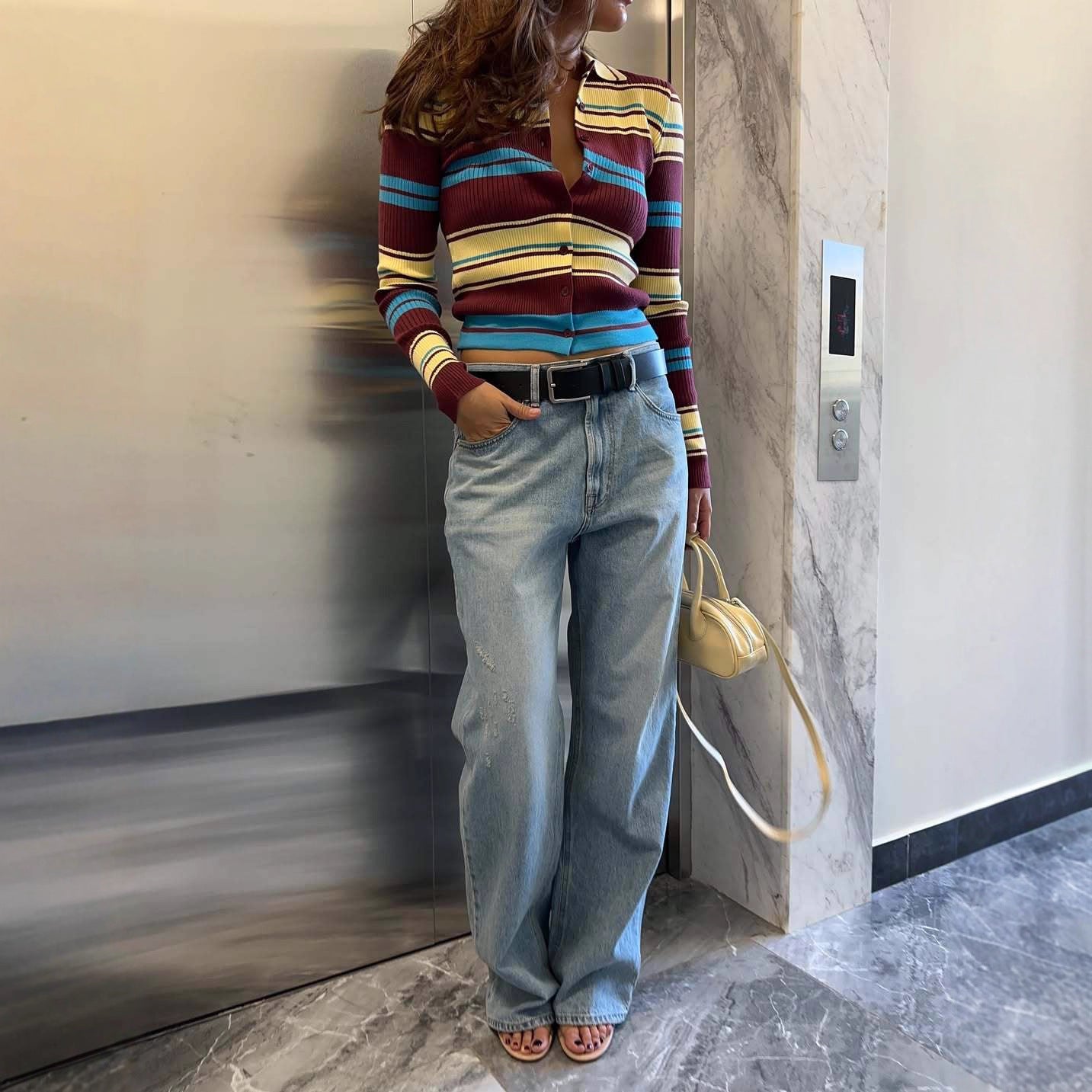 Mathilde Verlaine | Retro Striped Knit Cardigan For Women
