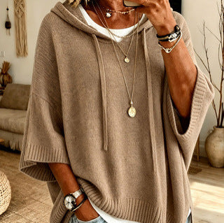 Eloise Drummond | Knitted Hooded Drawstring Sweater For Women