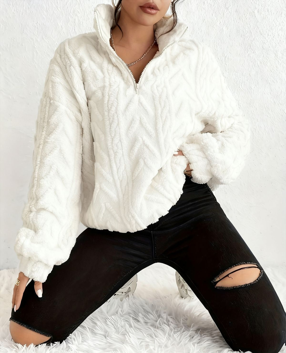 Adele Sorensen | Cable Knit Quarter-Zip Pullover For Women
